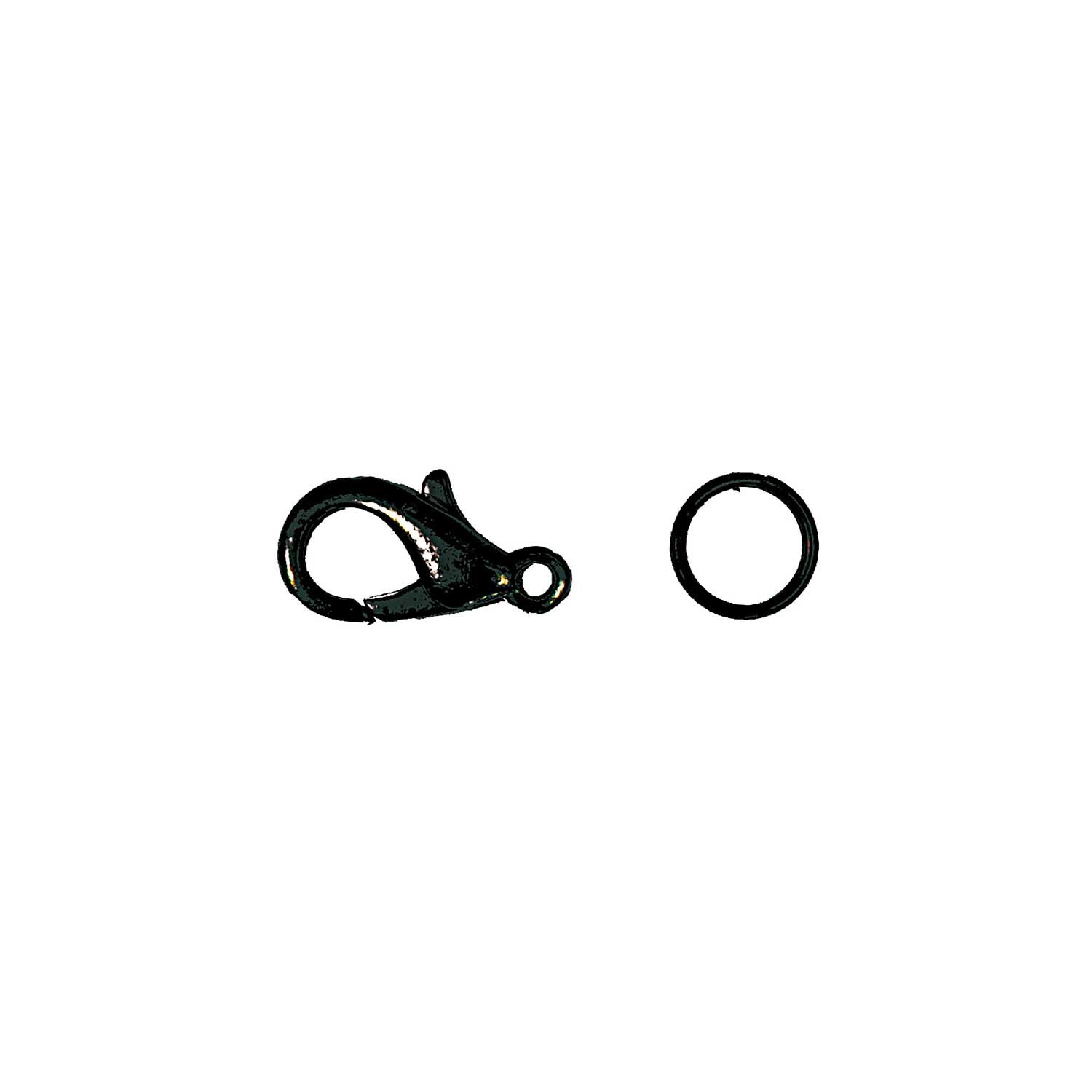 Karabiner mit 2 Federringen schwarz 12mm