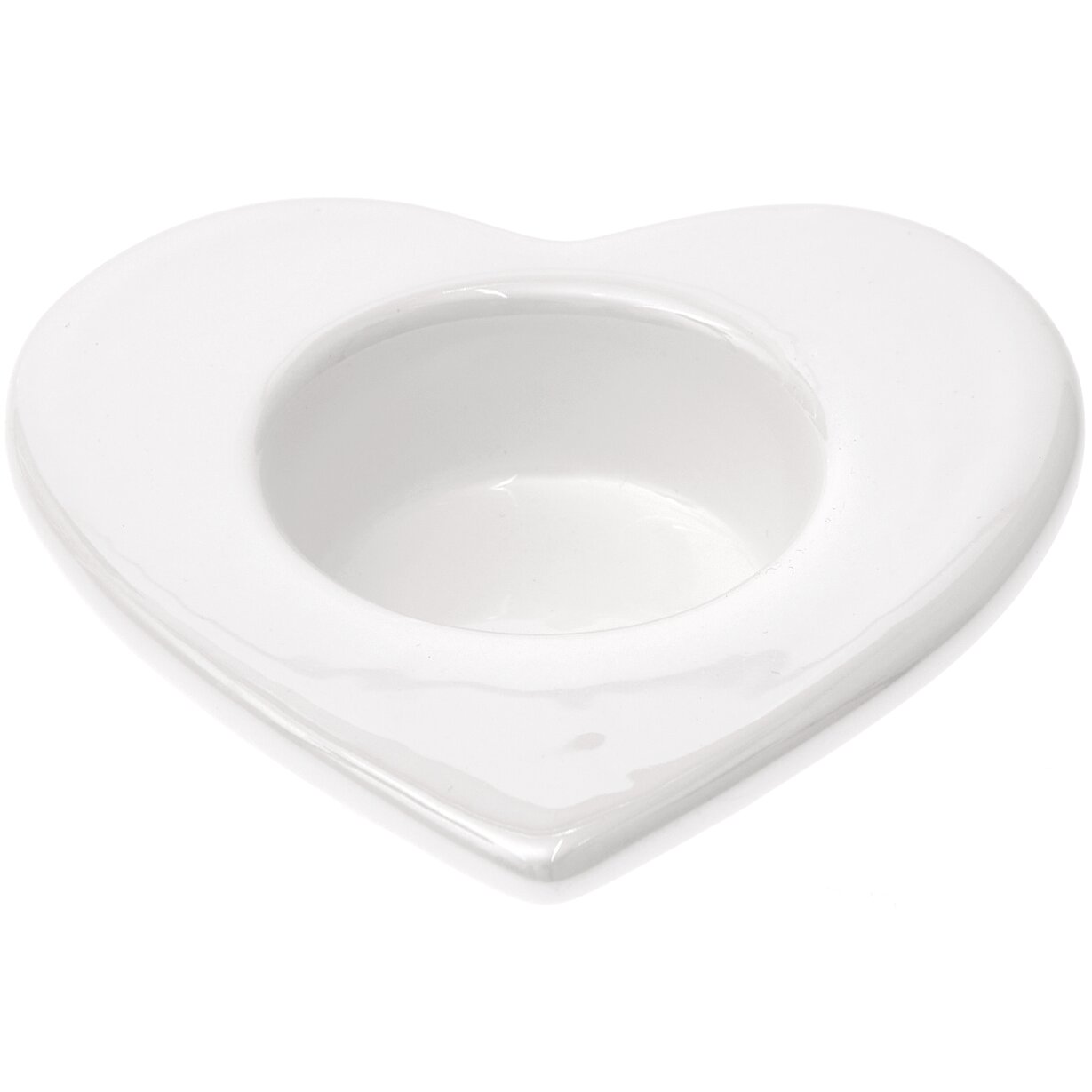 Keramik Teelichthalter Herz 9,7x9,4x2,8cm in elegantem Weiß, ideal für stimmungsvolle Dekorationen.