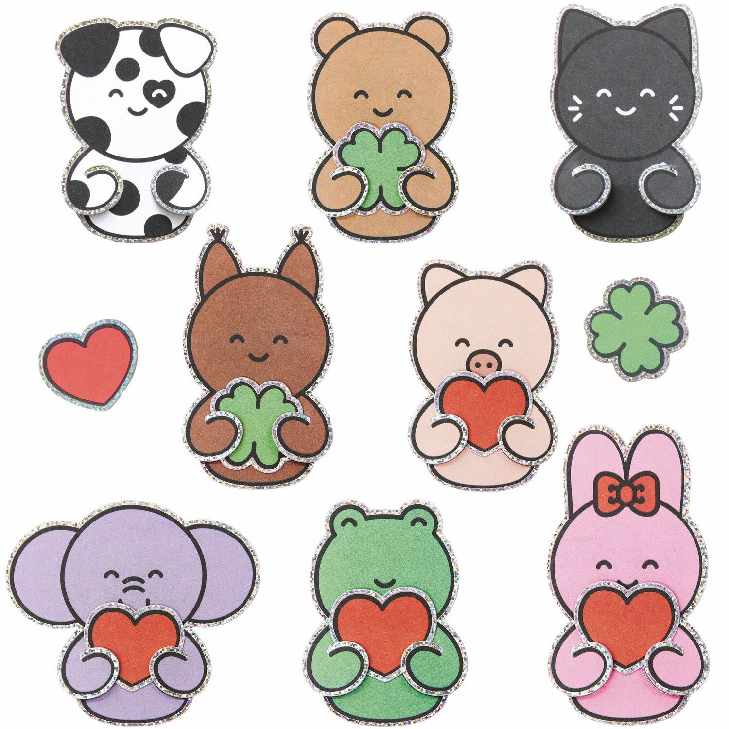 Paper Poetry Clip-Ons Chingu Tiere: Bunte Tier-Clips in Herzform, 8 Stück, ideal für kreative Dekorationen.