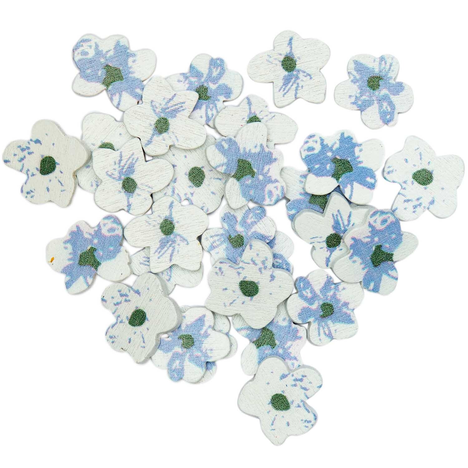Holzstreu Blüten Mix blau 24 Stück