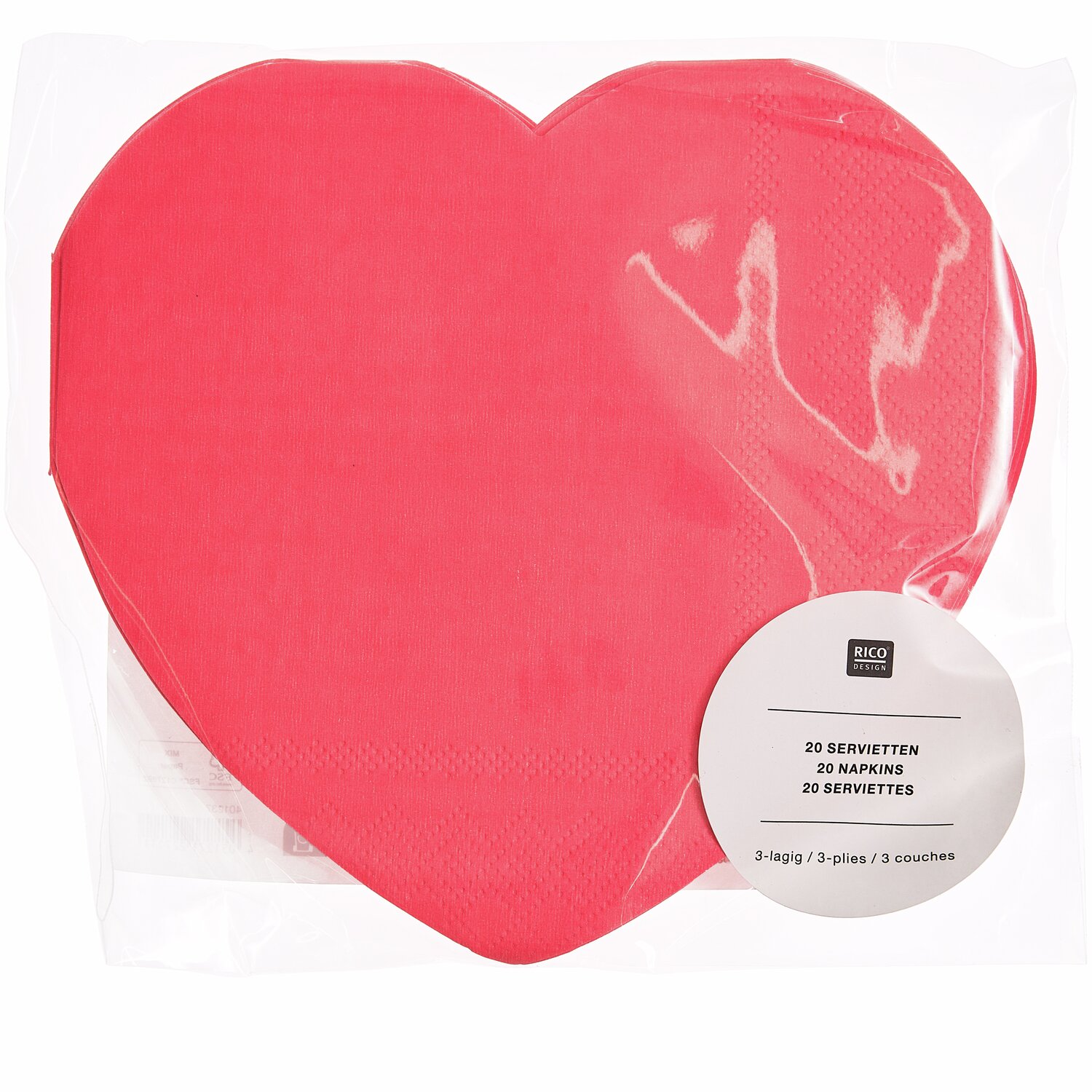 Serviette Herz 20 Stück, Neon Pink, von Rico Design. Herzförmige Servietten, 32x29,5cm, ideal für besondere Anlässe.