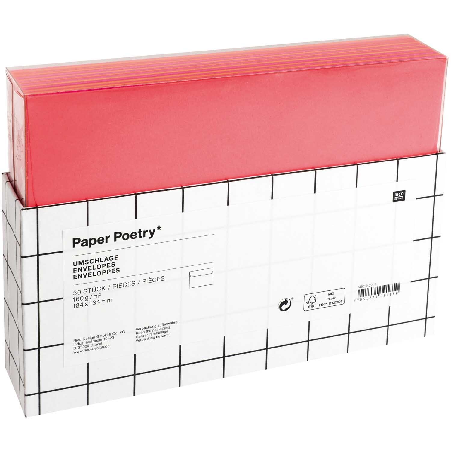 Paper Poetry Umschläge neonmix 18,4x13,4cm 160g/m² 30 Stück von Rico Design