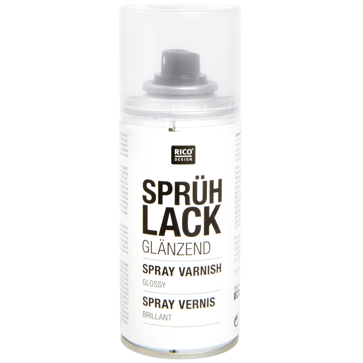 Sprühlack glänzend 150ml von Rico Design, transparent, ideal für glänzende Oberflächen.