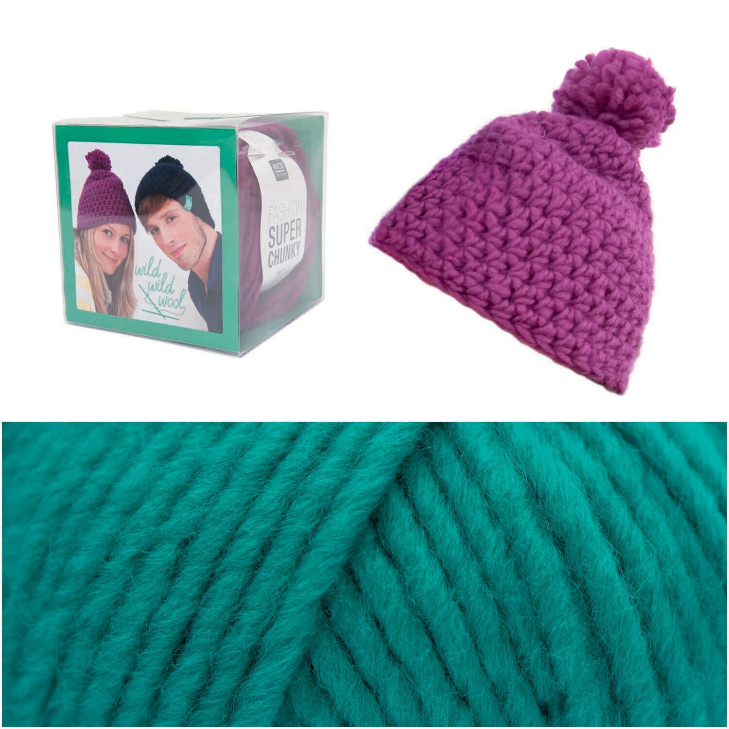 Wild Wild Wool Häkelset Mütze Farbe Smaragd von Rico Design