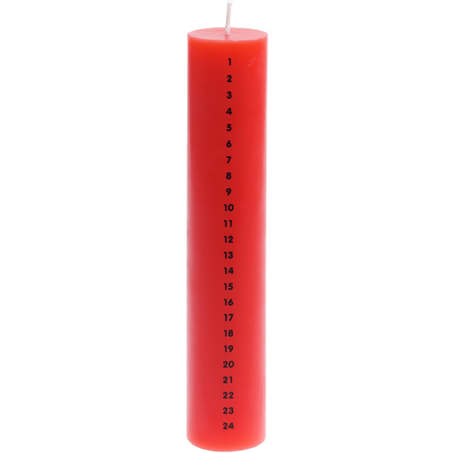 Adventskalender Kerze Ø4x20cm Farbe Rot von Rico Design Adventskalender Kerze, rot, von Rico Design, zeigt Zahlen von 1 bis 24 auf einer langen, schlanken Form.