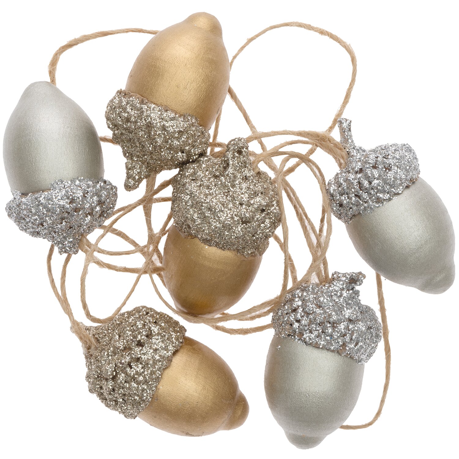 Holzhänger Eichel Mix gold-silber 20x35m 6 Stück: Dekorative Eicheln in Gold und Silber, ideal für festliche Dekorationen.