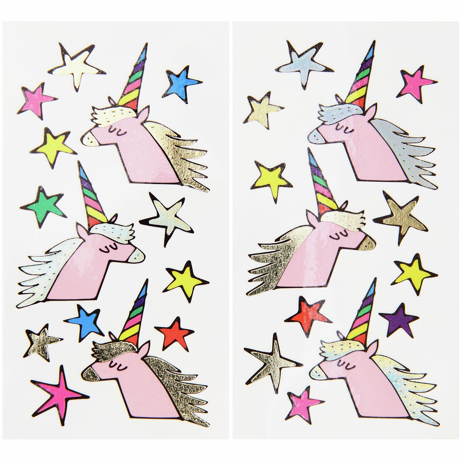 Tattoos Rainbow Unicorns: Bunte Einhorn-Tattoos mit Sternen, 27-teilig, ideal für kreative Designs.