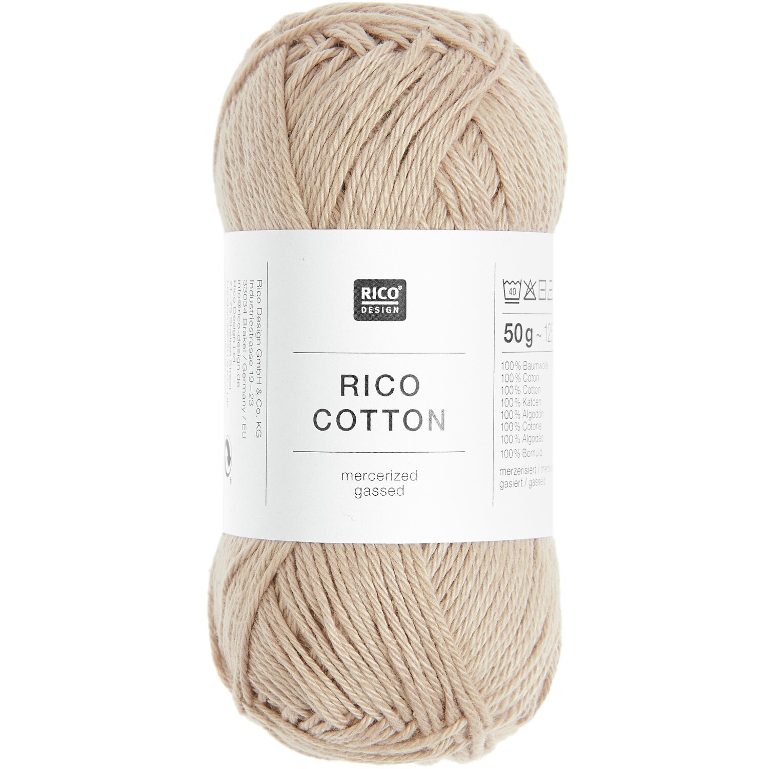 Rico Cotton, 50g 125m, mercerisiert, gasiert. Weiches Garn in Camel, ideal für Strickprojekte.