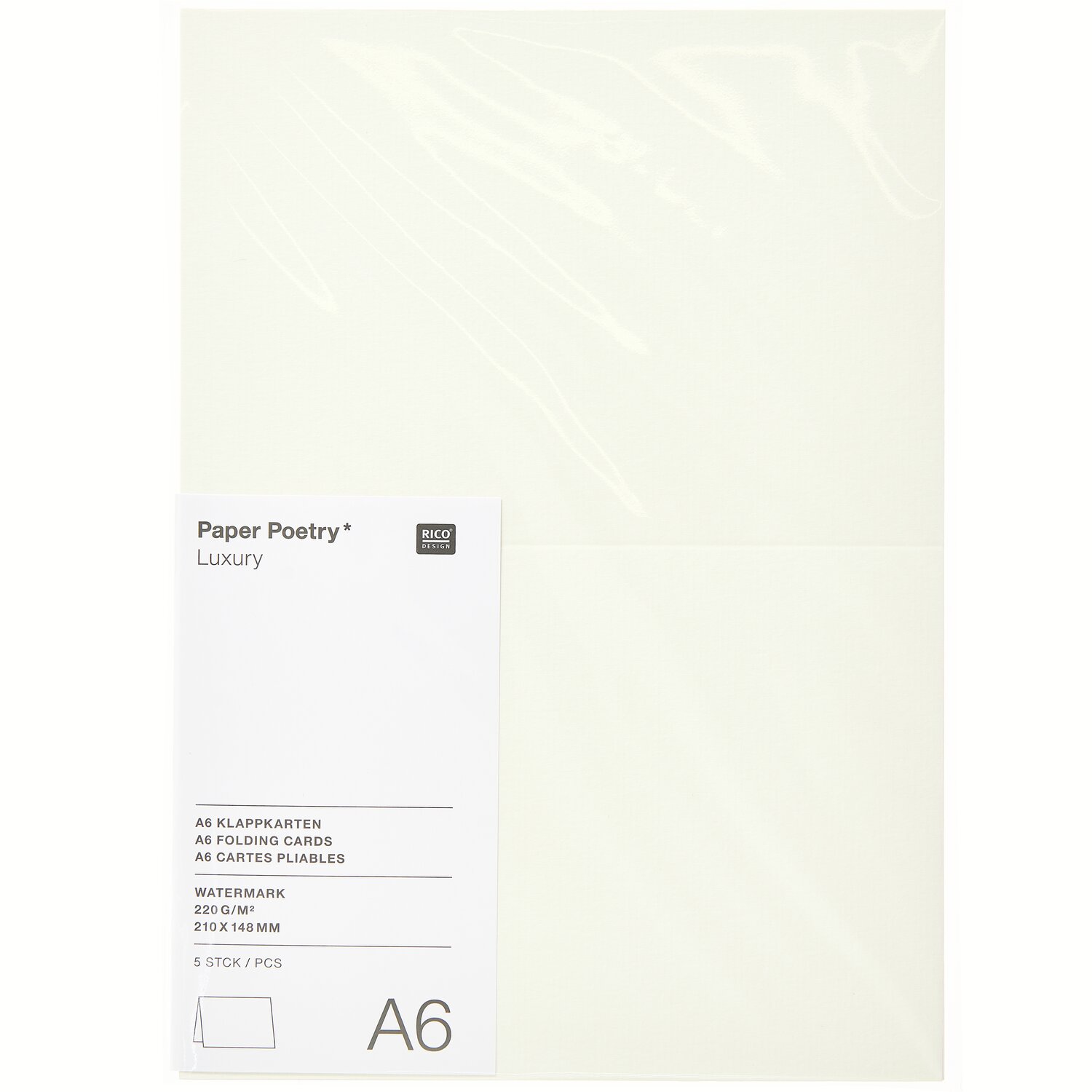 Paper Poetry Luxury Karten A6, elfenbein, 5 Stück, von Rico Design. Ideal für elegante Einladungen.