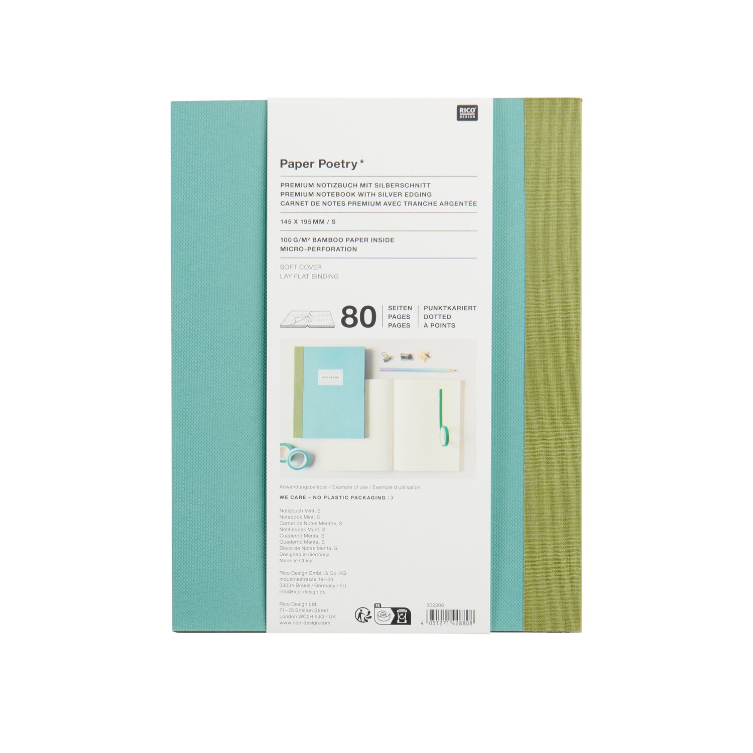 Paper Poetry Notizbuch S Silberrand Farbe Mint von Rico Design