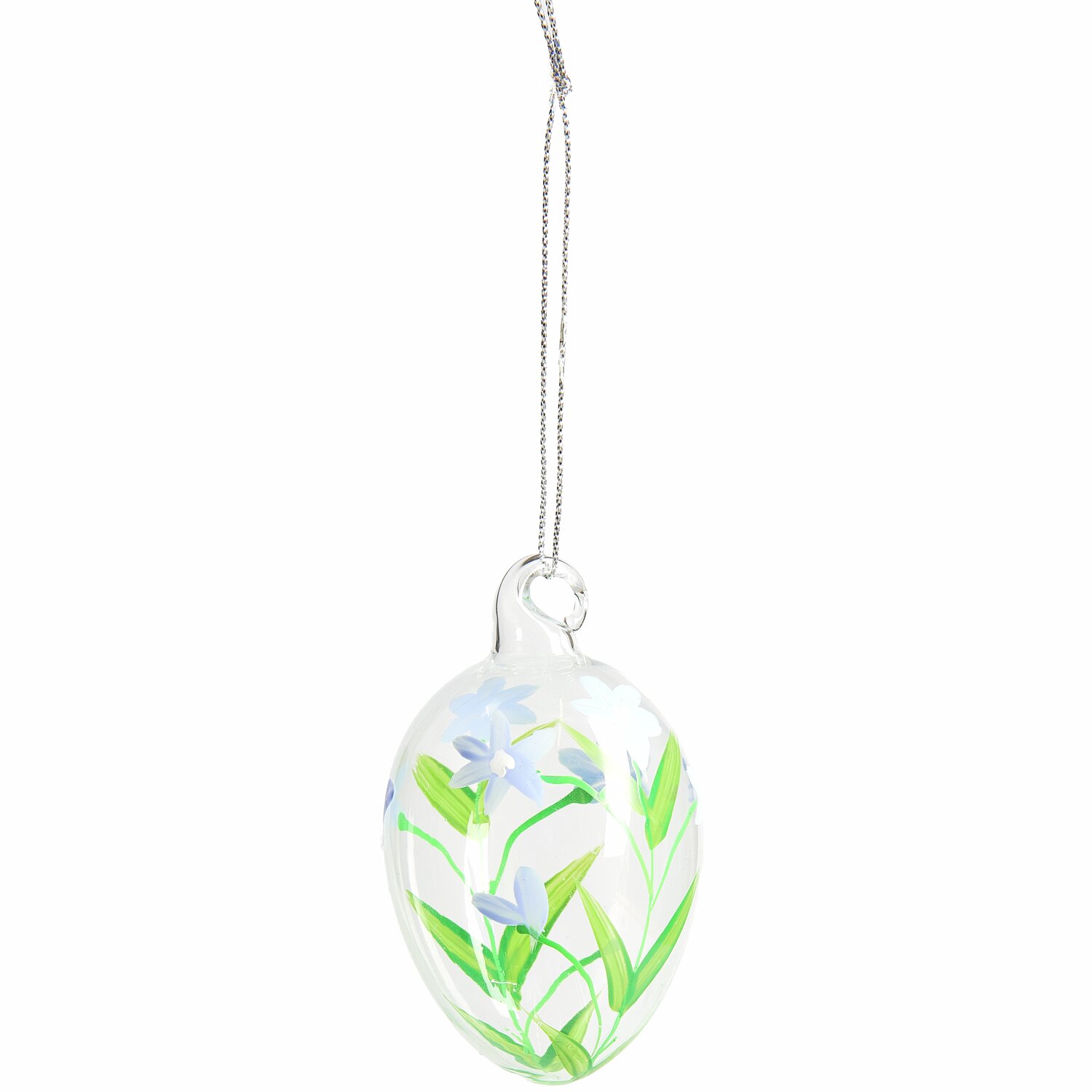 Glas Eier Frühlingswiese handbemalt 4 Stück, dekoratives Ei mit Blumenmotiv, 8xØ4,5cm.