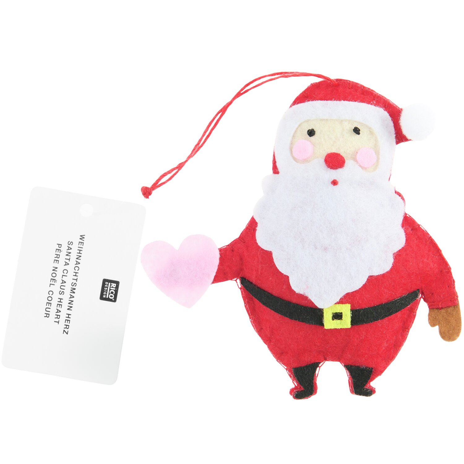 Aufhänger Filz-Weihnachtsmann mit Herz Rot/Weiß 9x9,5x2cm von Rico Design