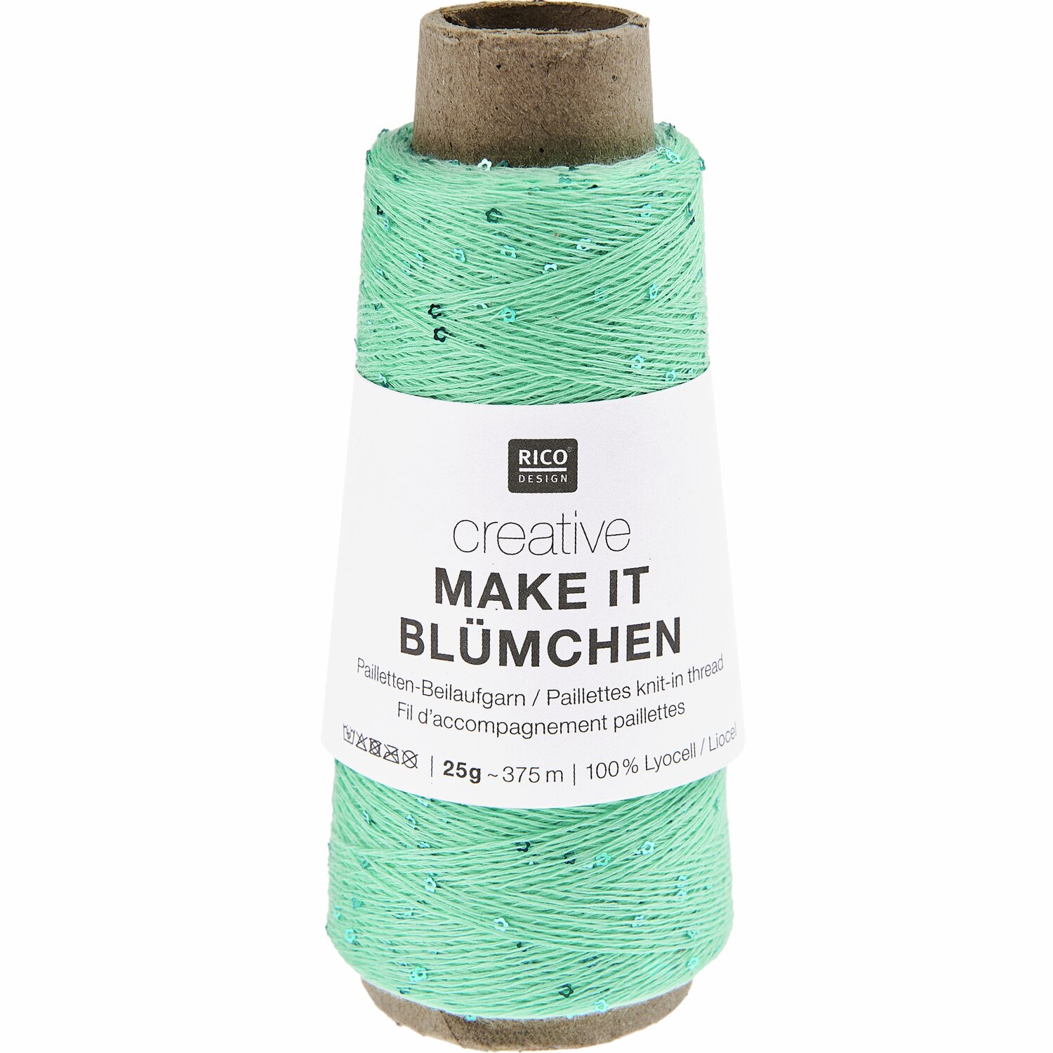 Creative Make It Blümchen: Türkisfarbener Pailletten-Belaufgarn von Rico Design, 25g 375m.