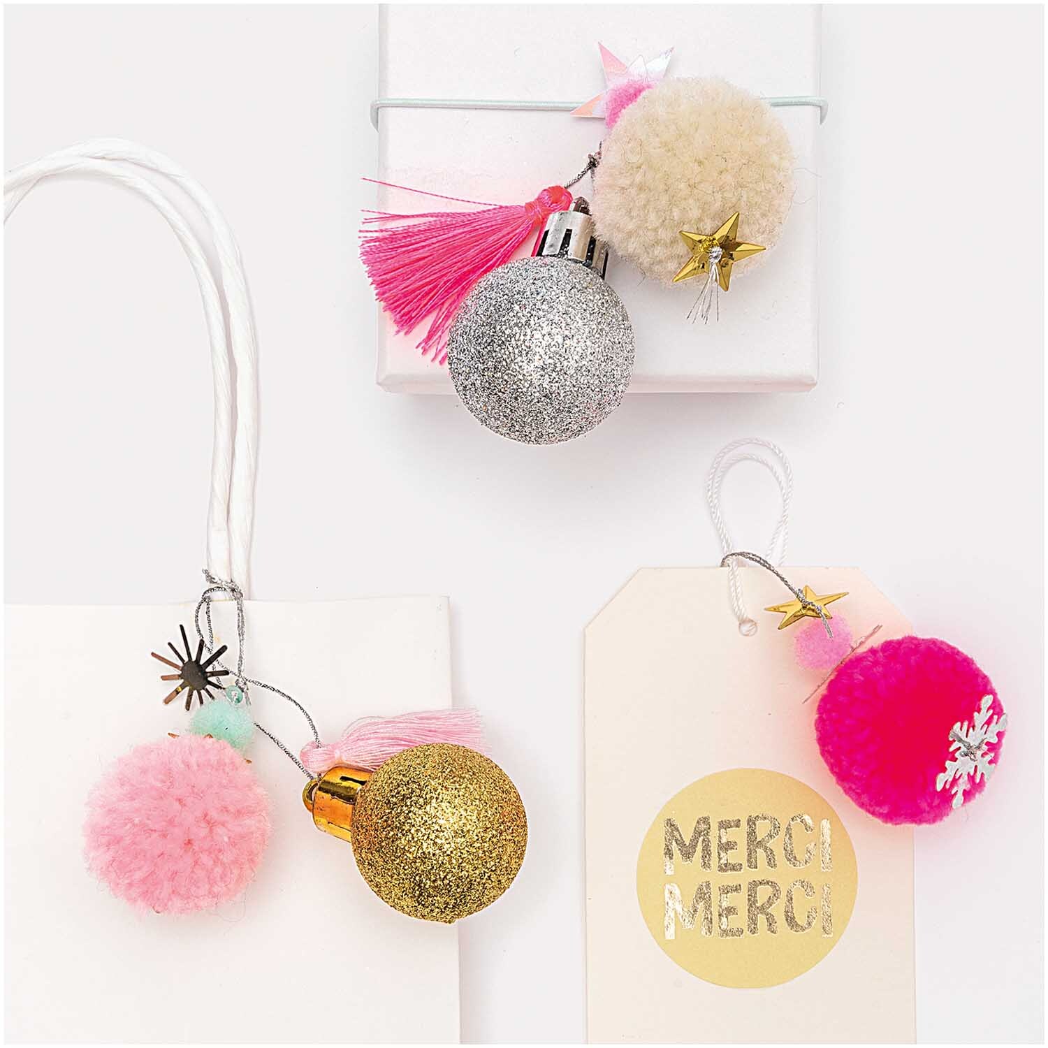 Pompon- und Kugel-Anhänger neon-pastell 6 Stück Pompon- und Kugel-Anhänger neon-pastell 6 Stück
