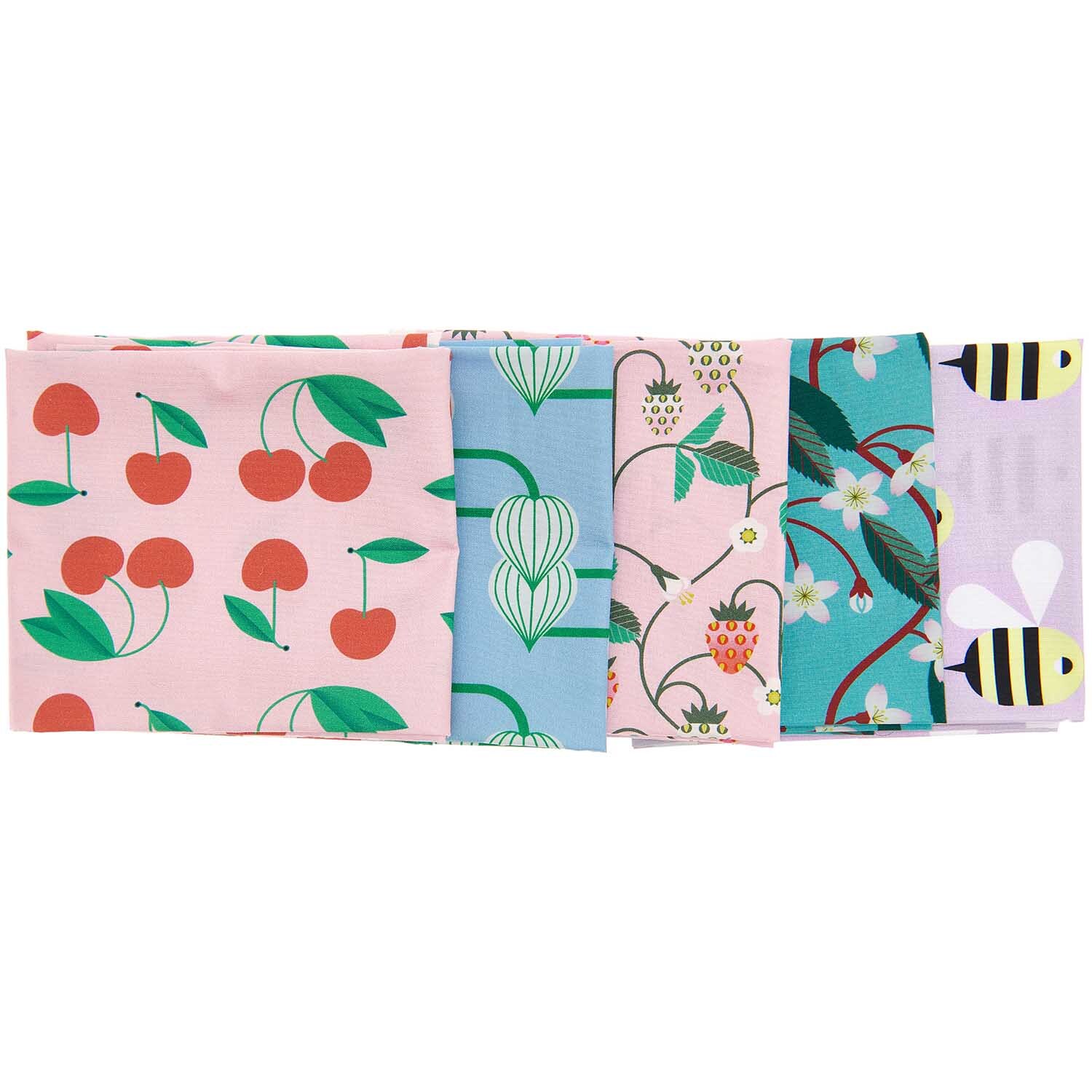 Stoffpaket mit 5 Stoffen Just Bees + Fruits + Flowers 50x70cm Stoffpaket mit 5 Stoffen Just Bees + Fruits + Flowers 50x70cm