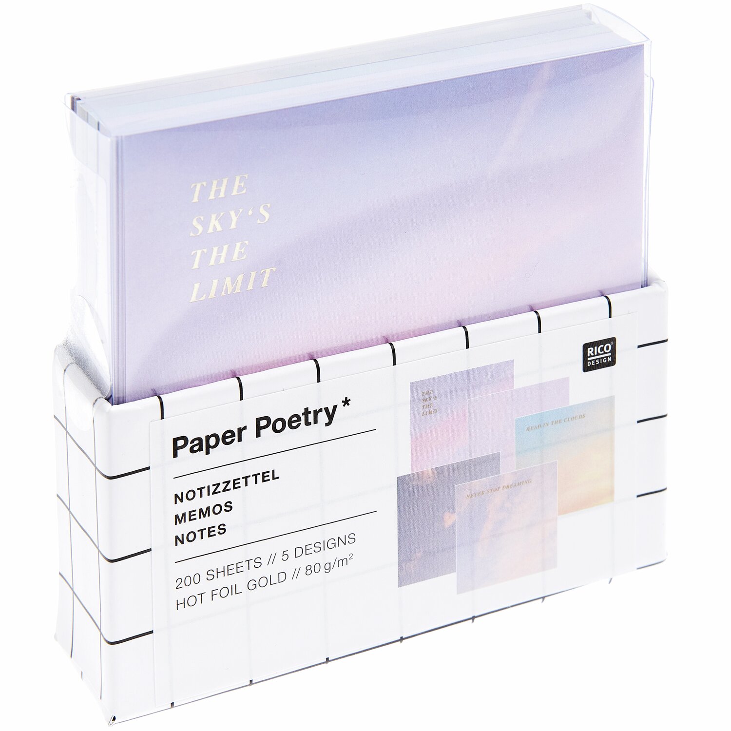 Paper Poetry Notizzettel-Box The Sky is the Limit 200 Blatt 9x9cm von Rico Design