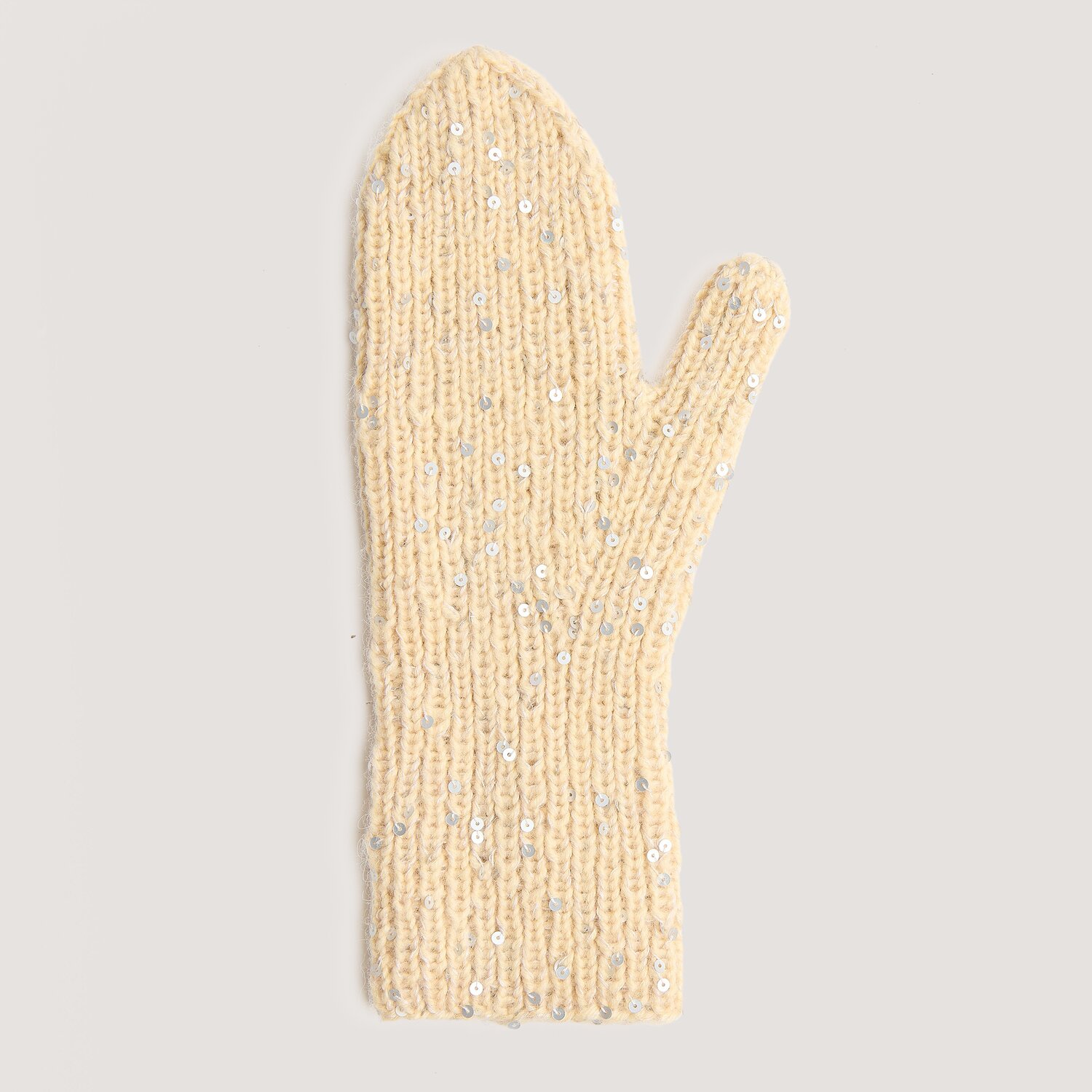 Luxury Merino Alpaca Dream aran, gestrickter Fäustling mit Pailletten, glitzernde Oberfläche, warmes Winteraccessoire, Subtitel 50g 125m, Farbe Sand Silber