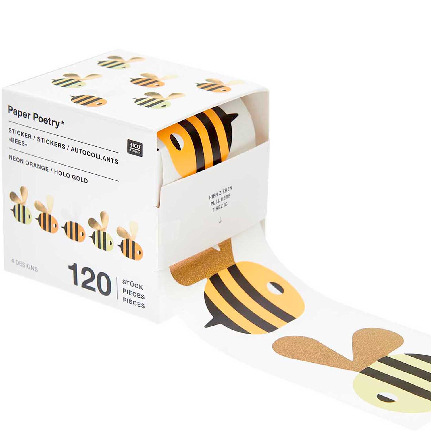 Paper Poetry Sticker Bienen Ø 5cm 120 Stück auf der Rolle von Rico Design
