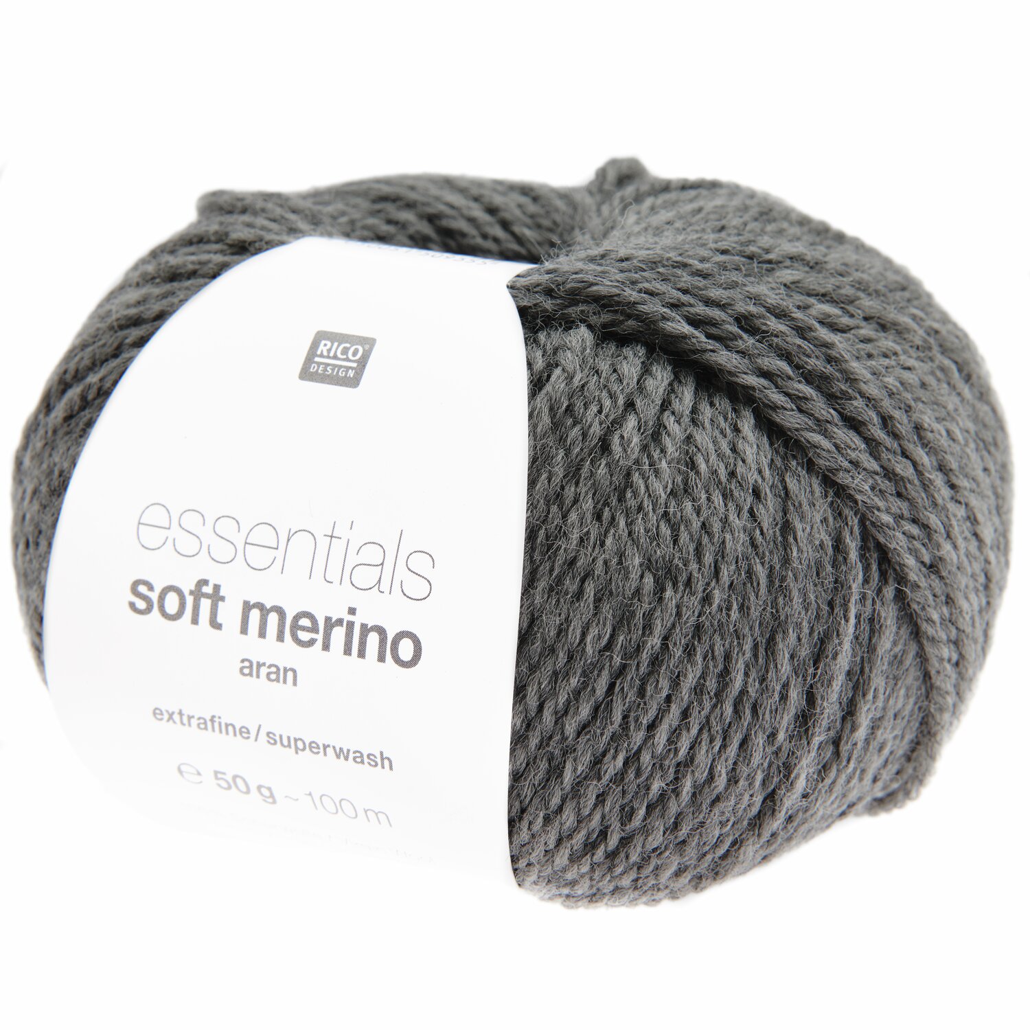 Essentials Soft Merino aran 50g 100m Farbe Mittelgrau von Rico Design Essentials Soft Merino aran: Mittelgraues Garnknäuel von Rico Design, 50g, 100m, extrafein und superwash.