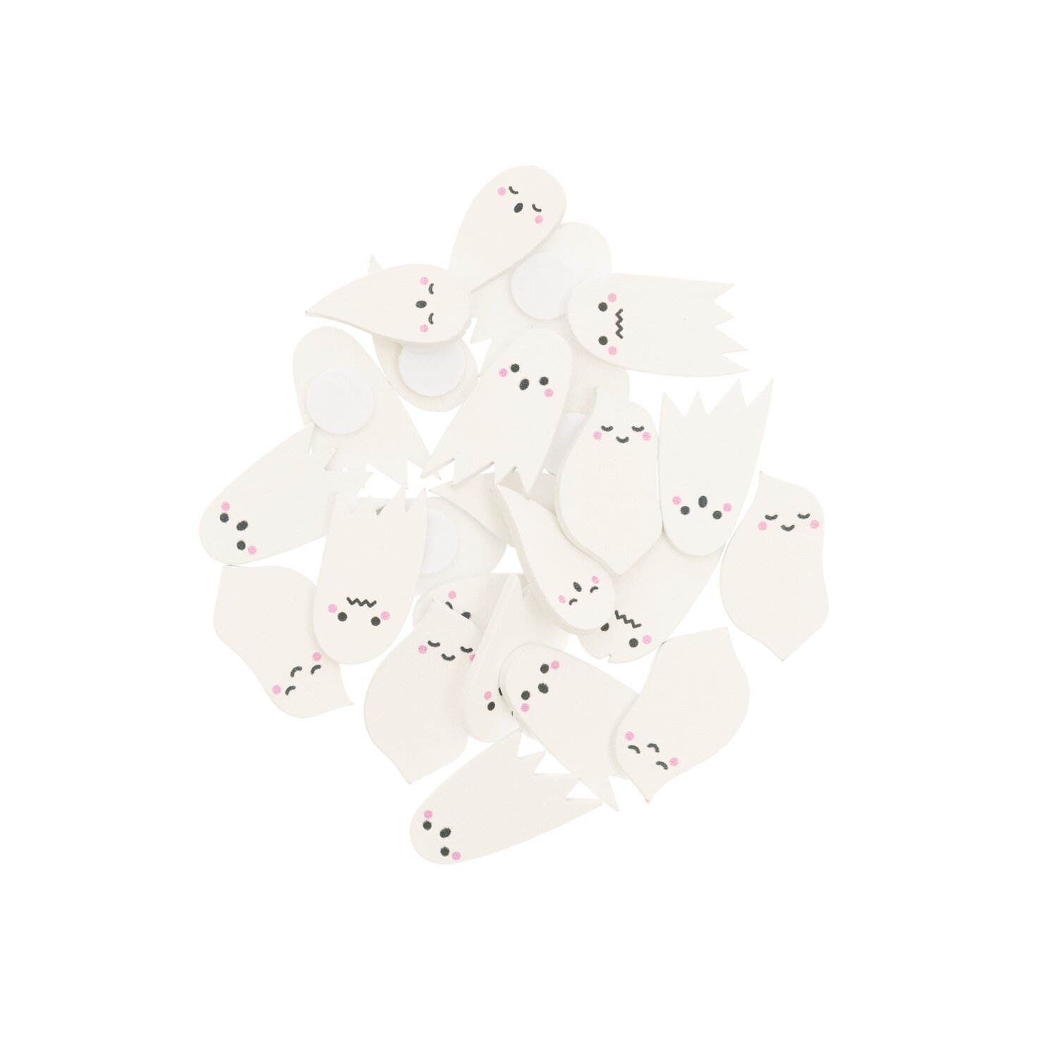 Holzsticker Gespenster Mix schwarz 24 Stück, weiße Geisterformen von Rico Design, ideal für kreative Dekorationen.