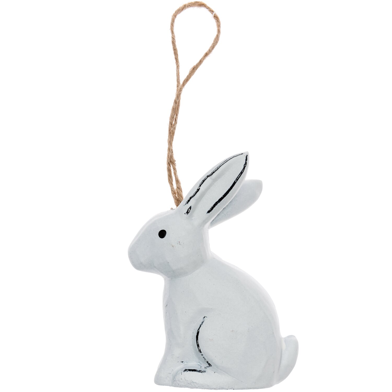Holzanhänger Hase groß weiß 1 Stück: Dekorativer weißer Hase aus Holz mit Aufhängung, ideal für Osterdekorationen.