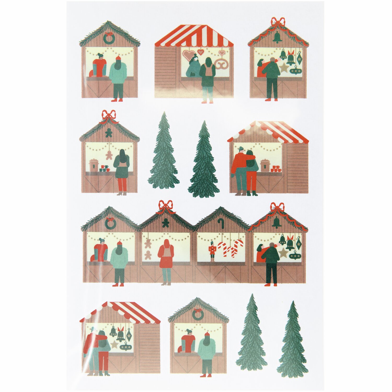 Transfermotiv Weihnachtsmarkt mit festlichen Ständen und Tannenbäumen von Rico Design, ideal für kreative Weihnachtsprojekte.
