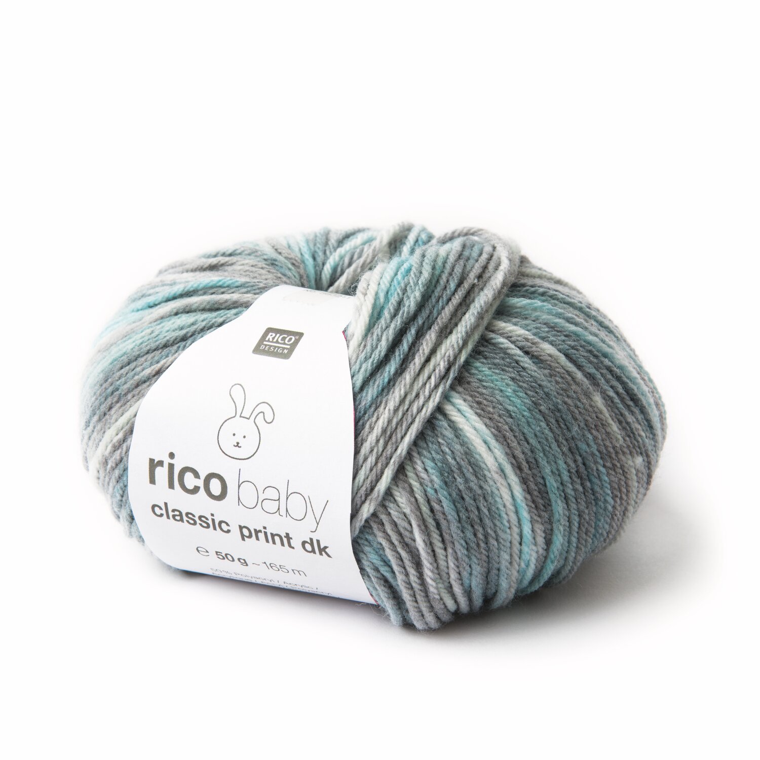 Rico Baby Classic Print dk: Weiches Garn in Blau-Grau Mix, ideal für Babyprojekte, 50g Knäuel.