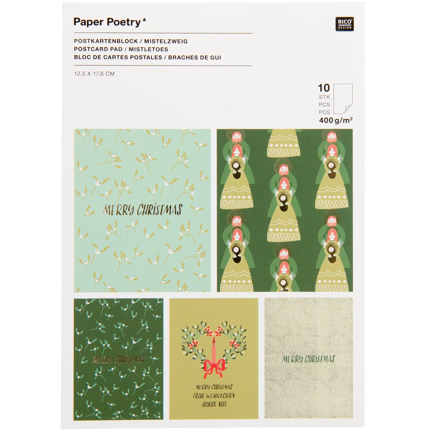 Paper Poetry Postkartenblock Advent Mistelzweige 10 Karten von Rico Design