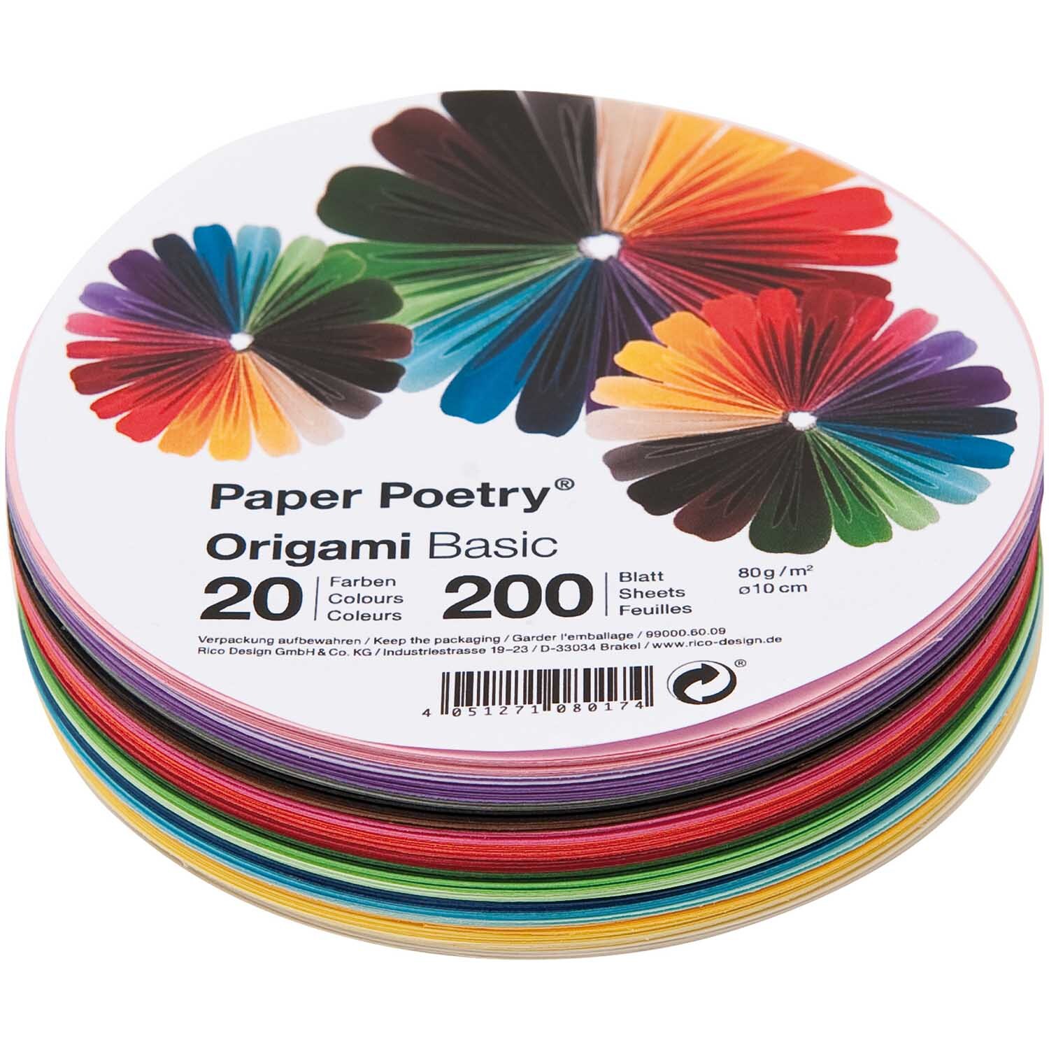 Paper Poetry Origami basic rund 10cm 200 Blatt 20 Farben Paper Poetry Origami basic rund 10cm 200 Blatt 20 Farben