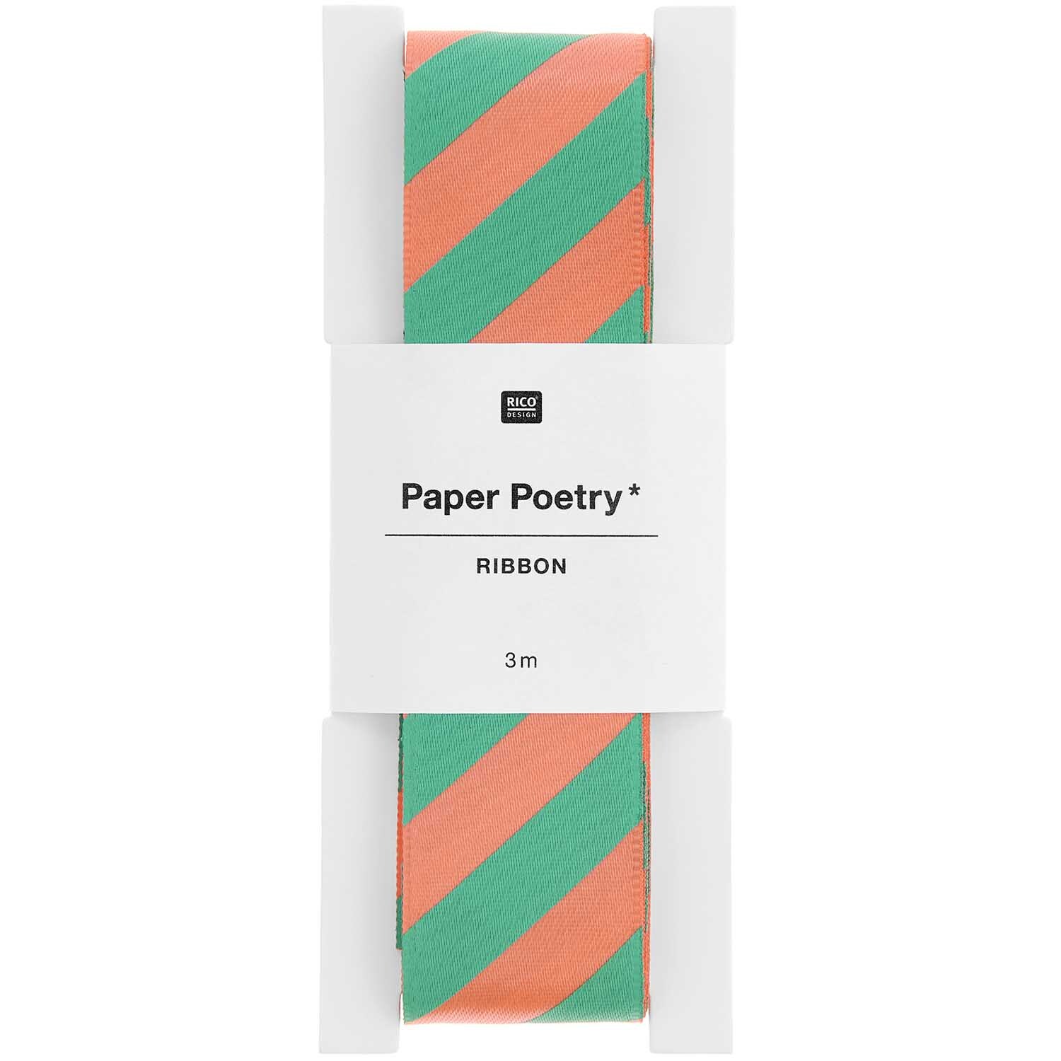Paper Poetry Satinband Streifen 25mm 3m Farbe Neon Rot-Türkis von Rico Design