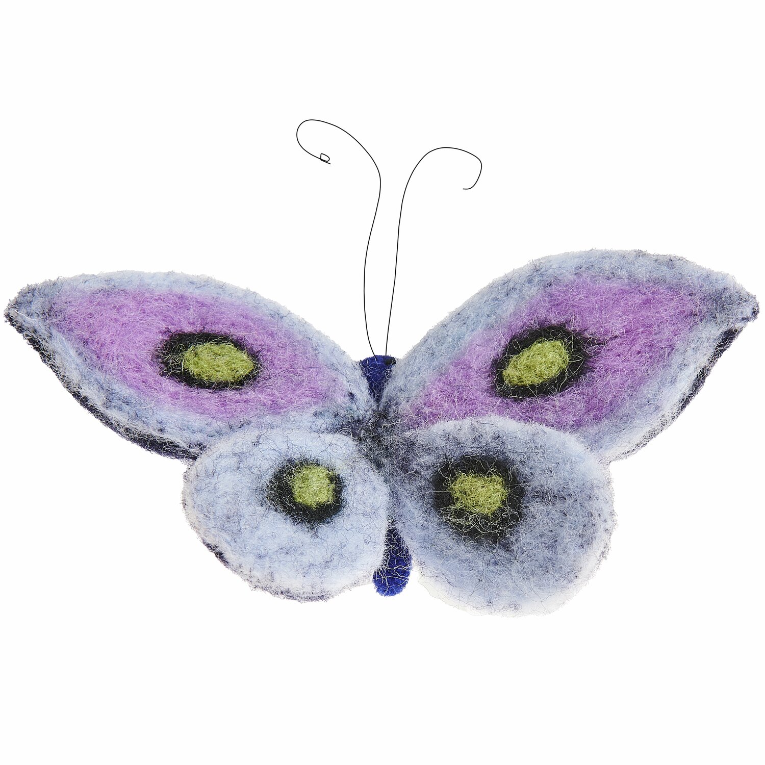 Aufhänger Filz-Schmetterling: Dekorativer Schmetterling aus Filz in Lila und Blau, 10x10,5x7cm.