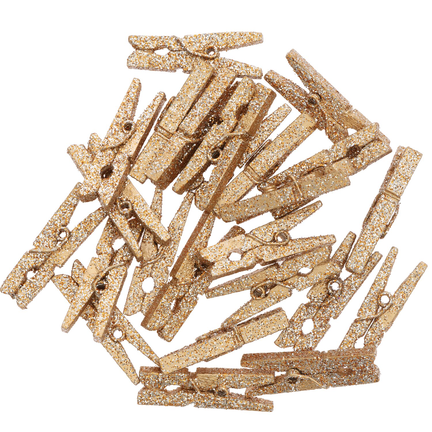 Holzklammern mit Glitter 4x30mm 24 Stück, funkelnd in Gold, ideal für kreative Bastelprojekte.