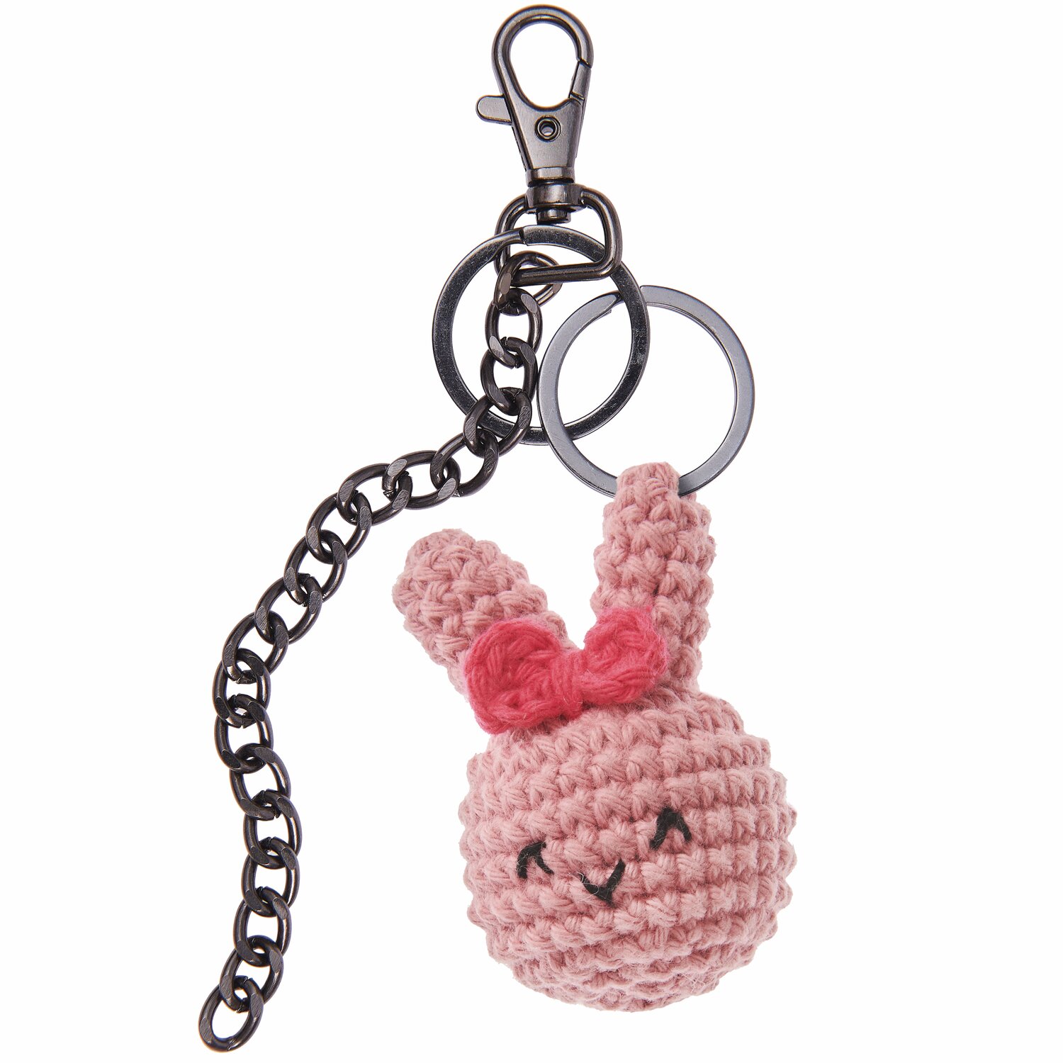 Ricorumi Rico Chingus Schlüsselanhänger in Altrosa mit Häkeldesign, Karabiner und Kette.