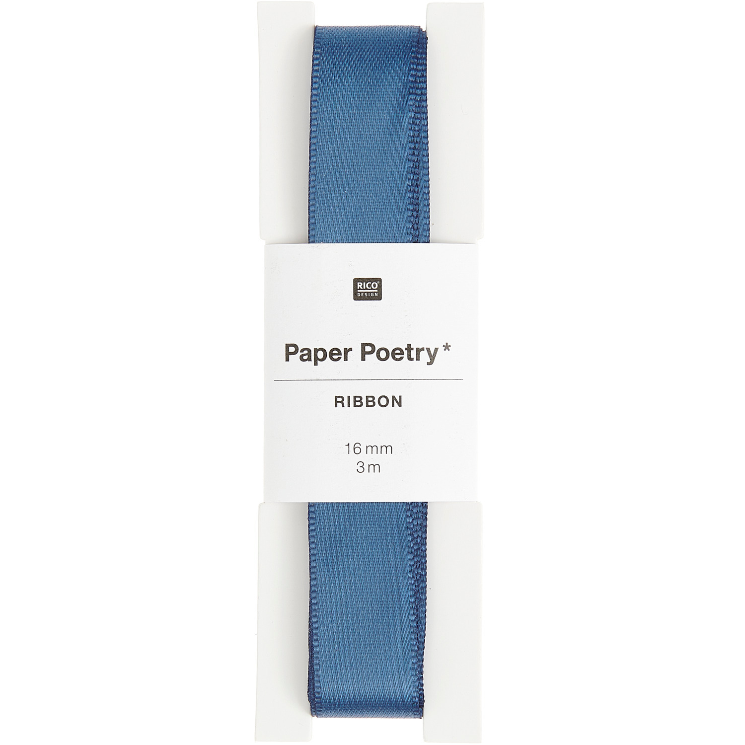 Paper Poetry Satinband 16mm 3m in Rauchblau von Rico Design, ideal für kreative Projekte.