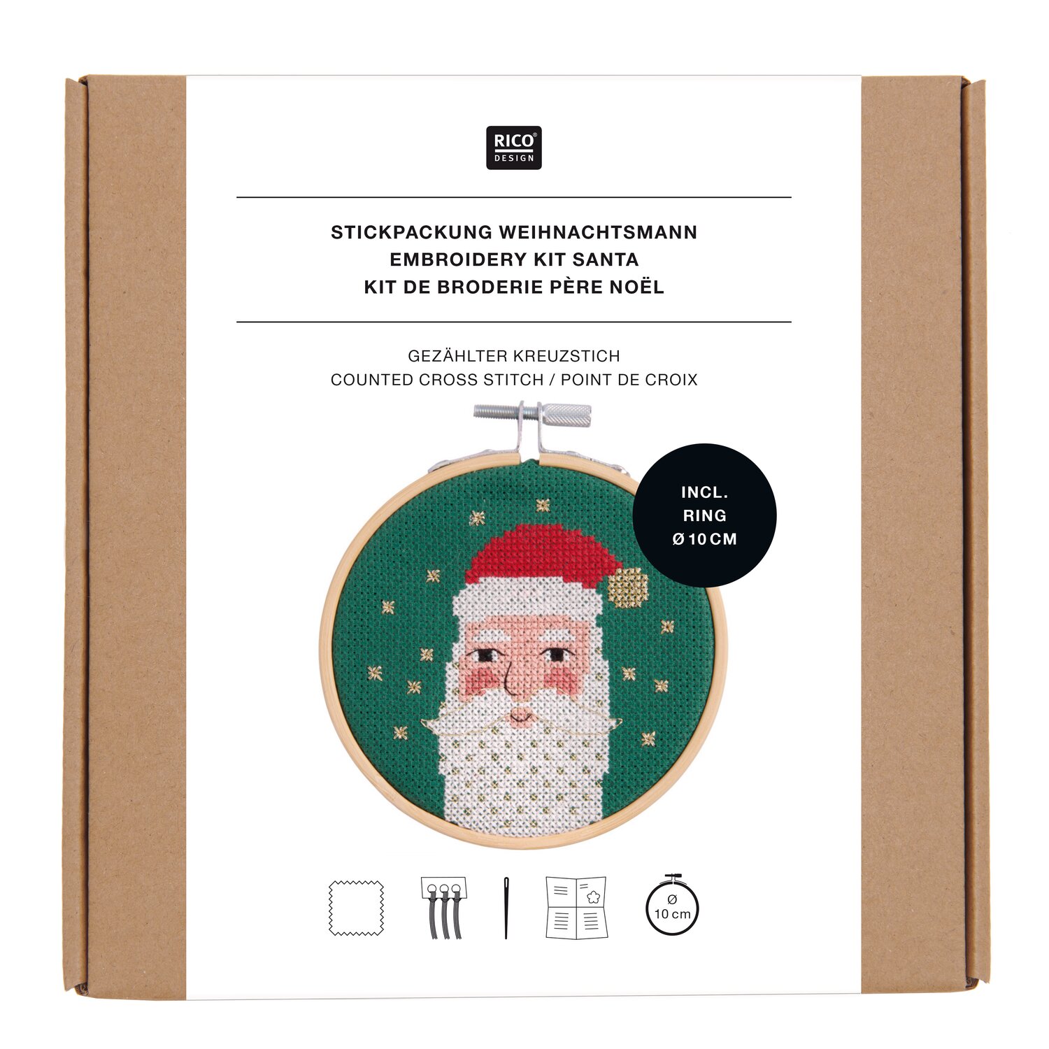 Stickpackung gez. Kreuzstich Weihnachtsmann Ø10cm von Rico Design