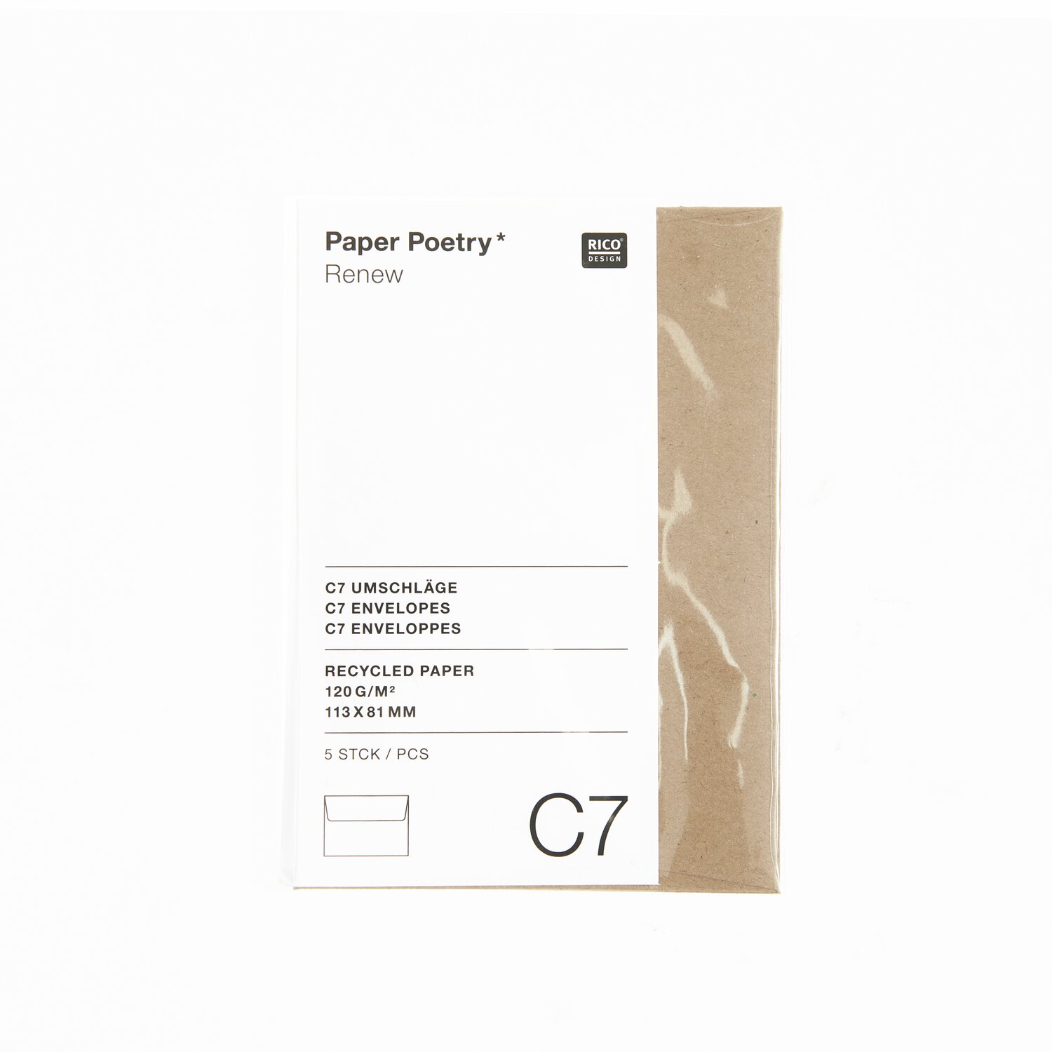 Paper Poetry Renew Umschläge C7 aus Kraftpapier, 5 Stück, von Rico Design, recyceltes Material.