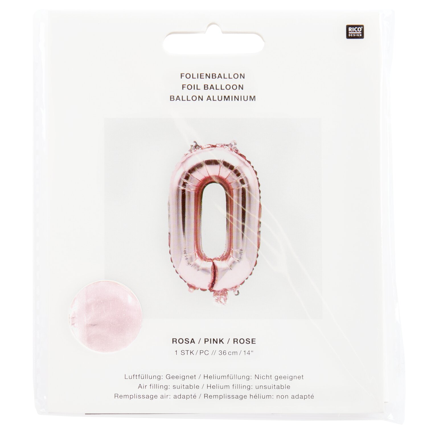 Folienballon Zahl rosa 36cm von Rico Design