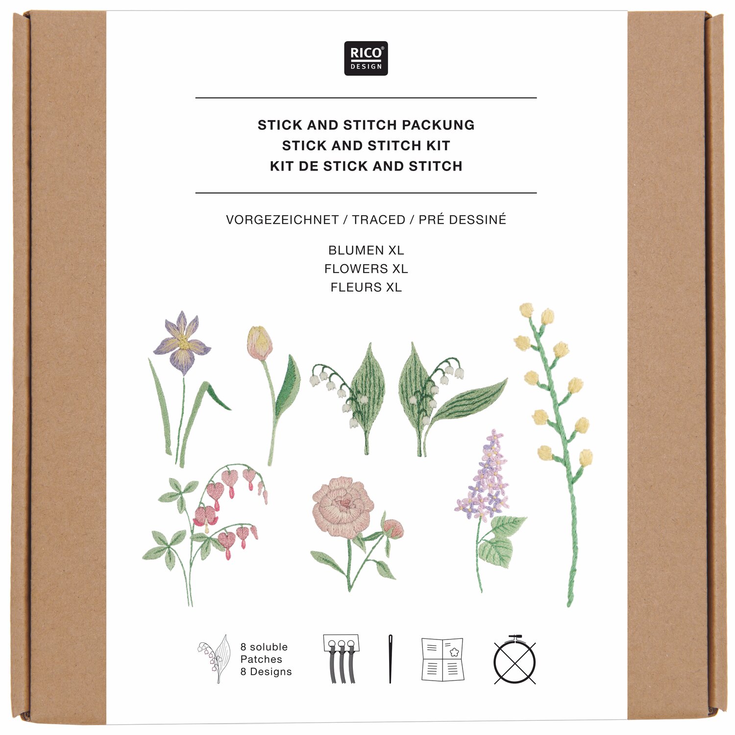 Stick & Stitch Packung Blumen XL 8 Stück von Rico Design