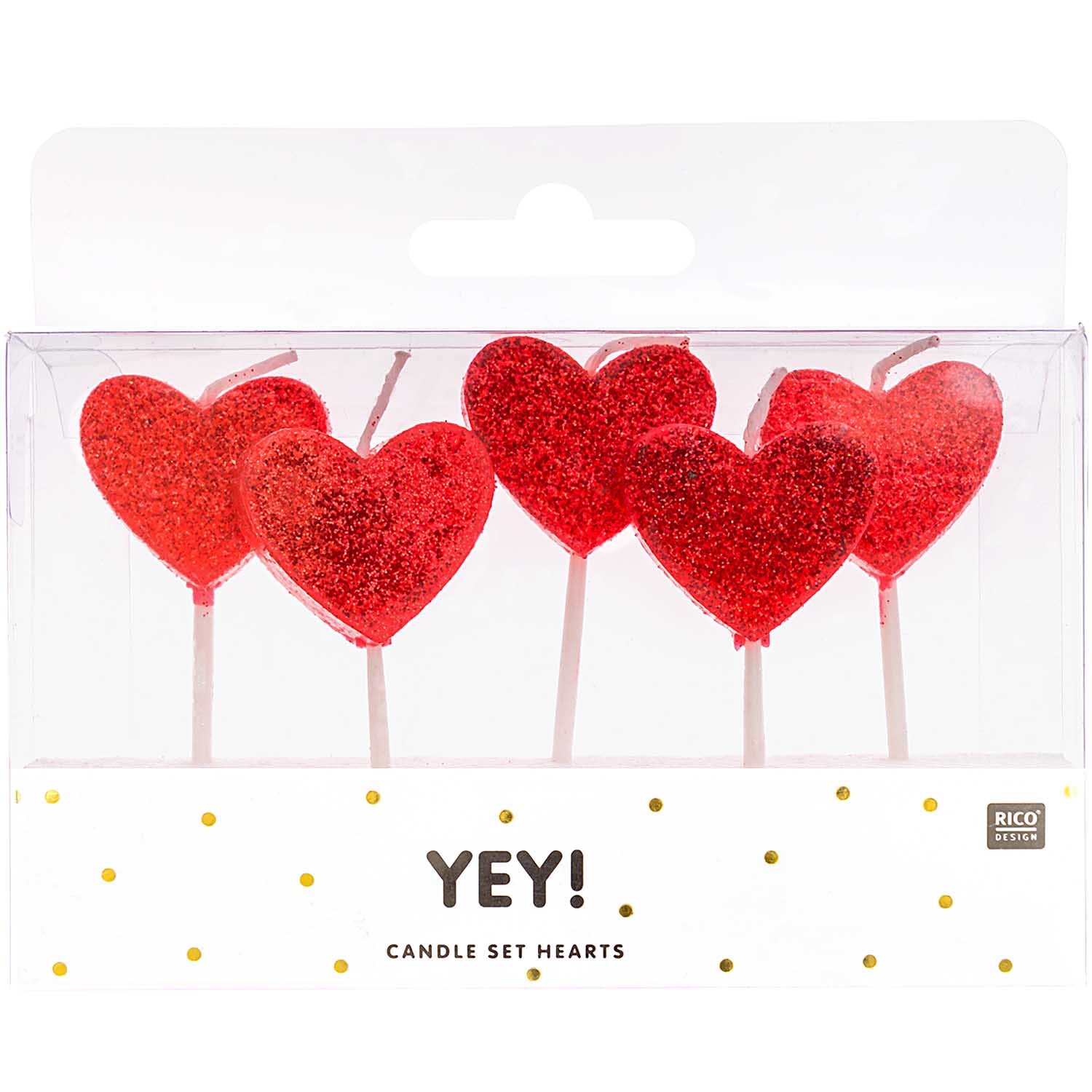 Kerzen Herzen Glitter rot 5 Stück Kerzen Herzen Glitter rot 5 Stück