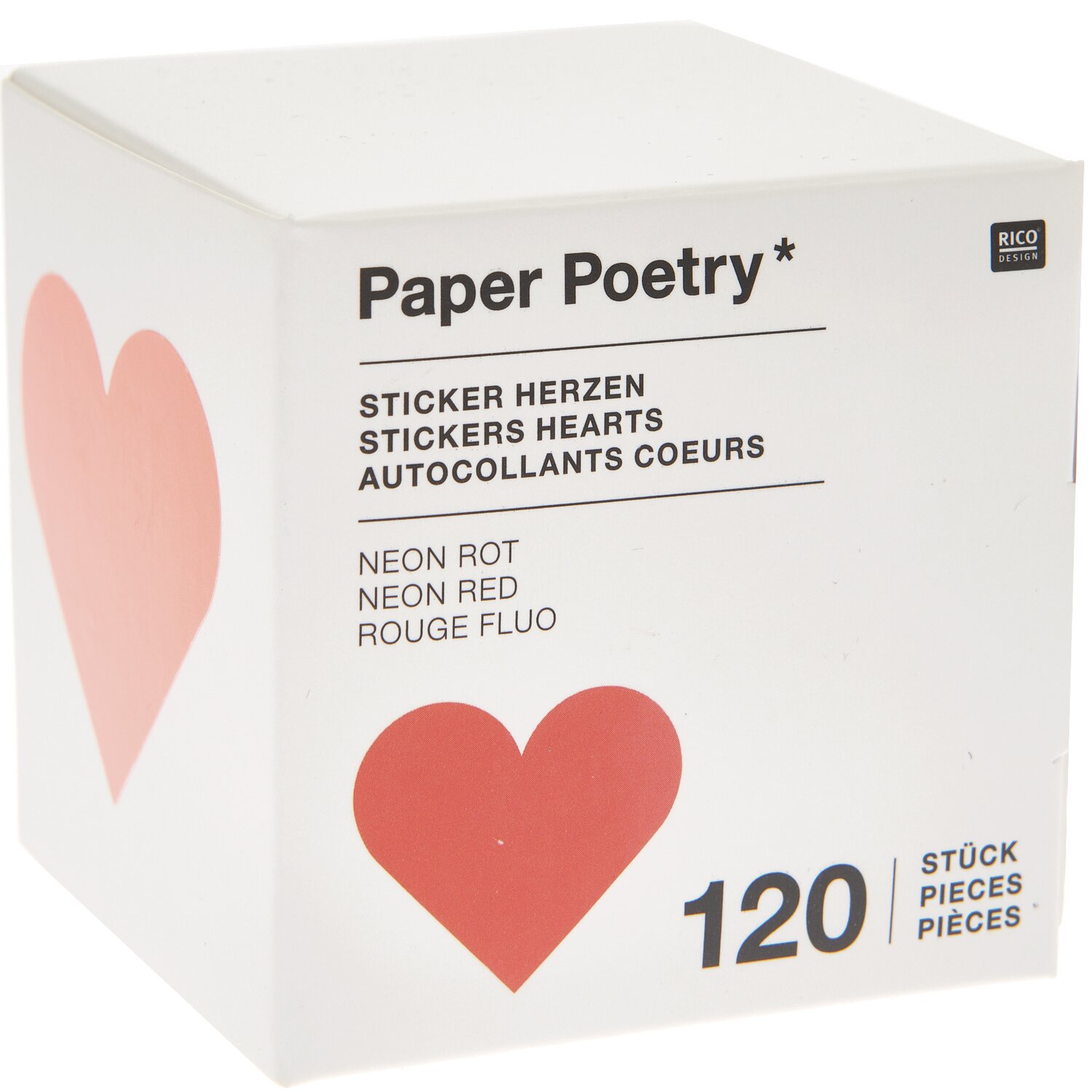 Paper Poetry Sticker Herzen 5cm 120 Stück auf der Rolle, neonrote Herzsticker von Rico Design. Ideal für kreative Projekte und Dekorationen.