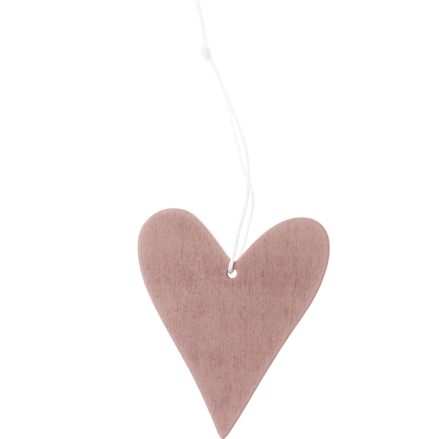 Holzhänger Herz rosegold: Herzförmiger Anhänger in zartem Rosa mit weißer Schnur, ideal für Dekorationen.