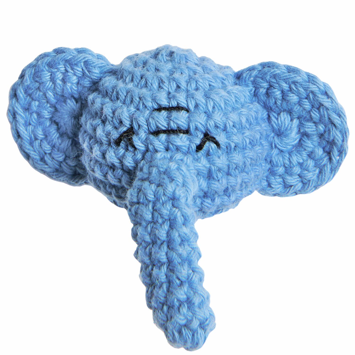 Ricorumi Rico Chingus, gehäkelter blauer Elefantenkopf aus Wolle, ideal für kreative Projekte.