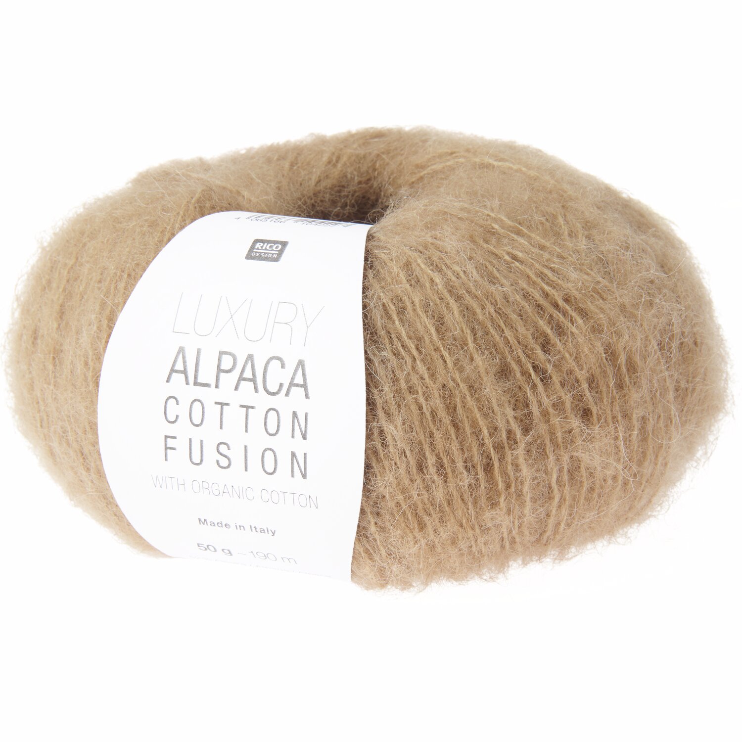 Luxury Alpaca Cotton Fusion: Weiches, braunes Garn von Rico Design, ideal für Strickprojekte.