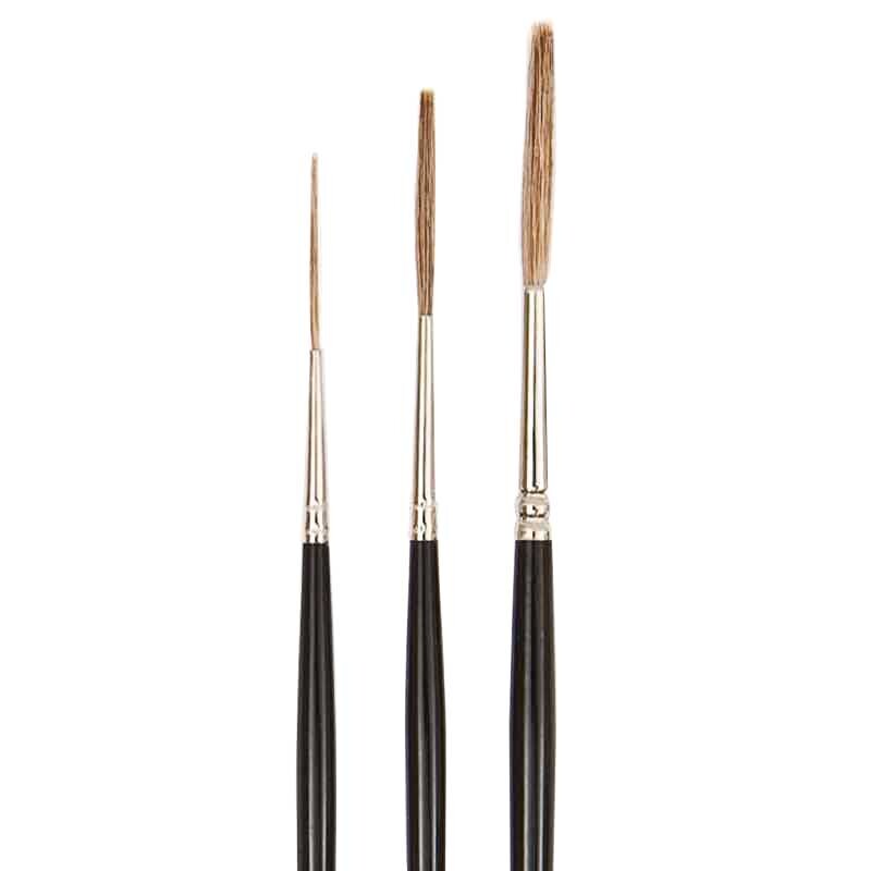 Fine Art Öl Rindshaar Linie Pinselset von Rico Design mit schwarzen Griffen und feinen Borsten. Ideal für präzise Maltechniken.