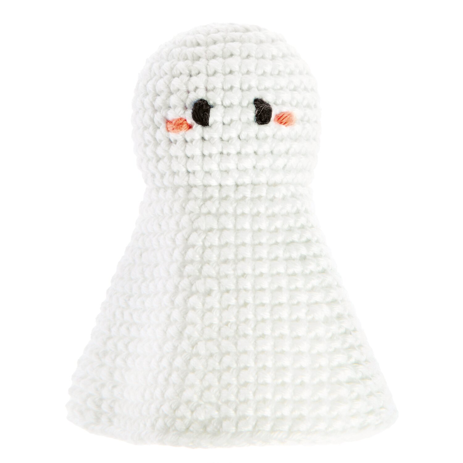 Creative Ricorumi dk, gehäkeltes weißes Gespenst mit schwarzen Augen und Smokey-Orange-Wangen, Süßes Amigurumi-Dekofigur-Design für Kinderzimmer