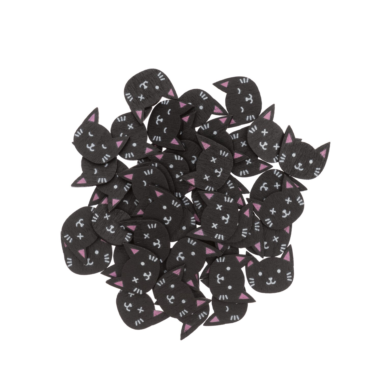 Holzstreu Katzen Mix schwarz 48 Stück: Schwarze Katzenstreu aus Holz, ideal für Dekorationen.