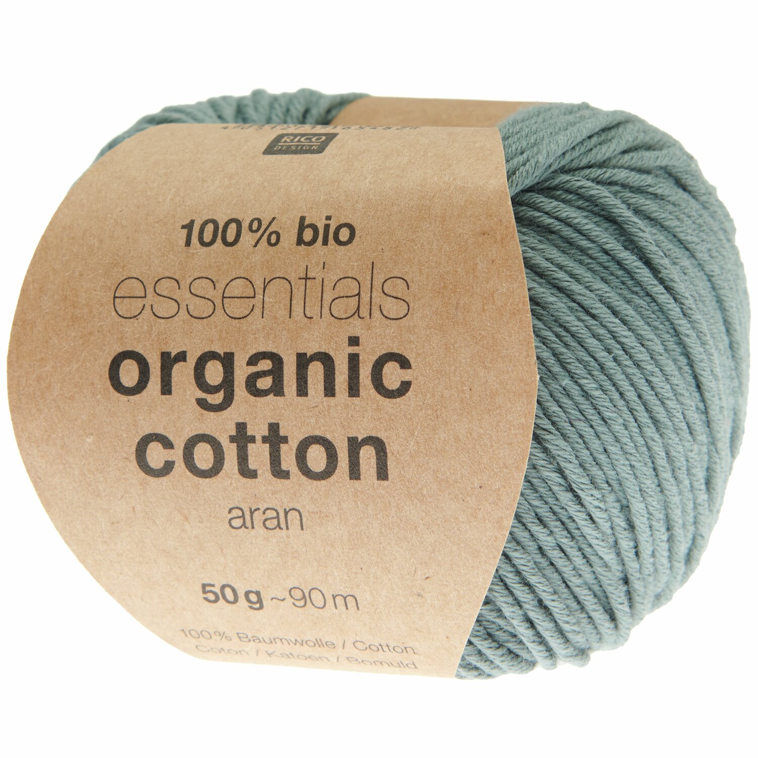 Essentials Organic Cotton aran: Weiches, petrolfarbenes Garn von Rico Design, 50g Knäuel mit 90m Länge.