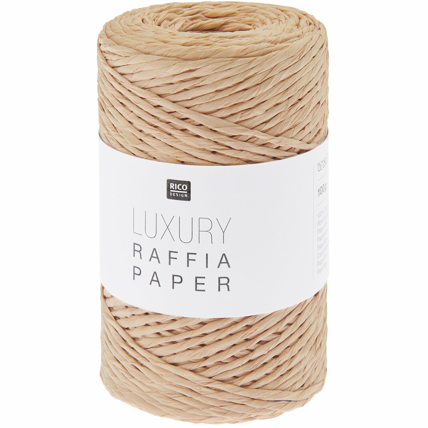 Luxury Raffia Paper, Bastfarbe, 100g 210m, von Rico Design. Ideal für kreative Häkelprojekte.