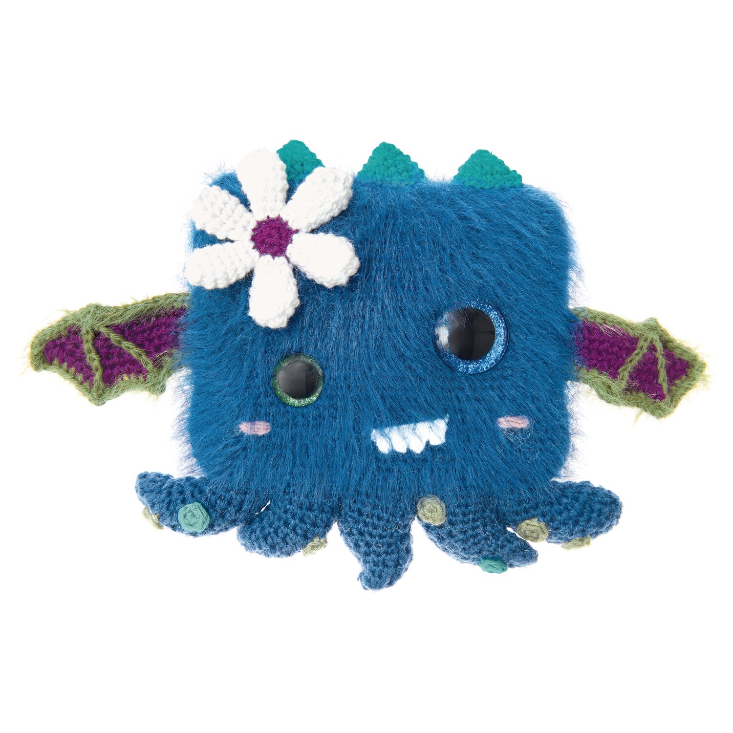 Ricorumi Marvellous Monsters Under My Bed, flauschiges nachtblaues Häkelmonster mit Blüte, Sicherheitsaugen-Set, Tentakeln und kleinen Flügeln