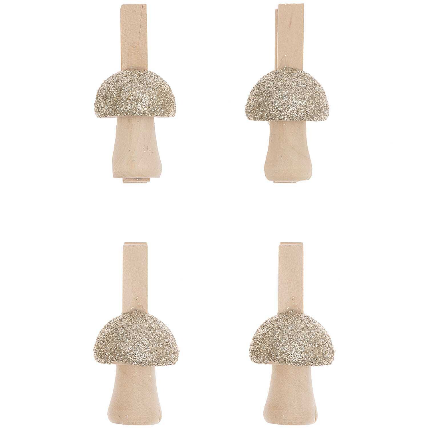 Holzclips Pilz mit Glitter natur-gold 4,8cm 4 Stück Holzclips Pilz mit Glitter natur-gold 4,8cm 4 Stück